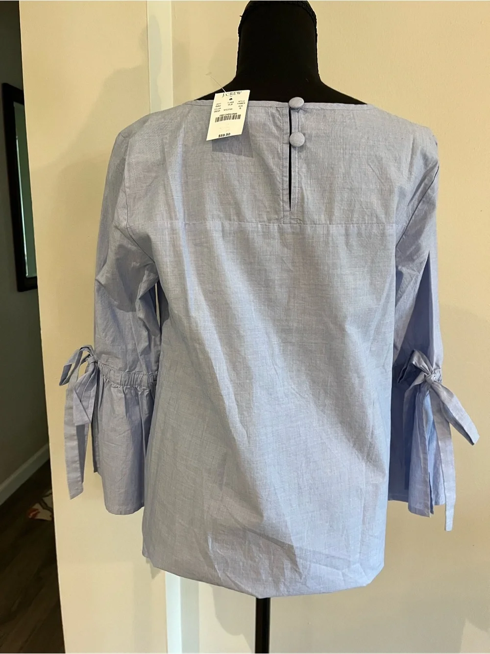 J. Crew Light Blue Bell Sleeve Tie-Detail Blouse